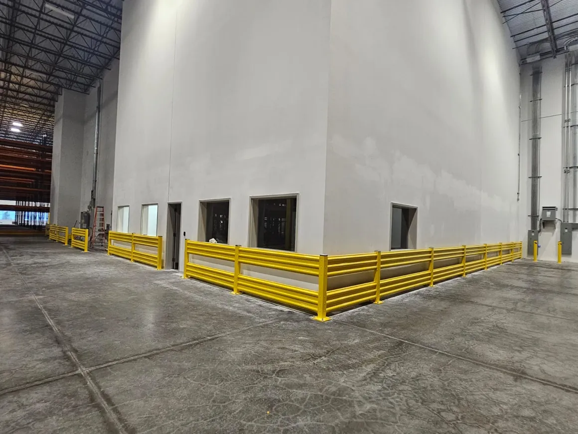 Forklift impact barrier protecting a corner